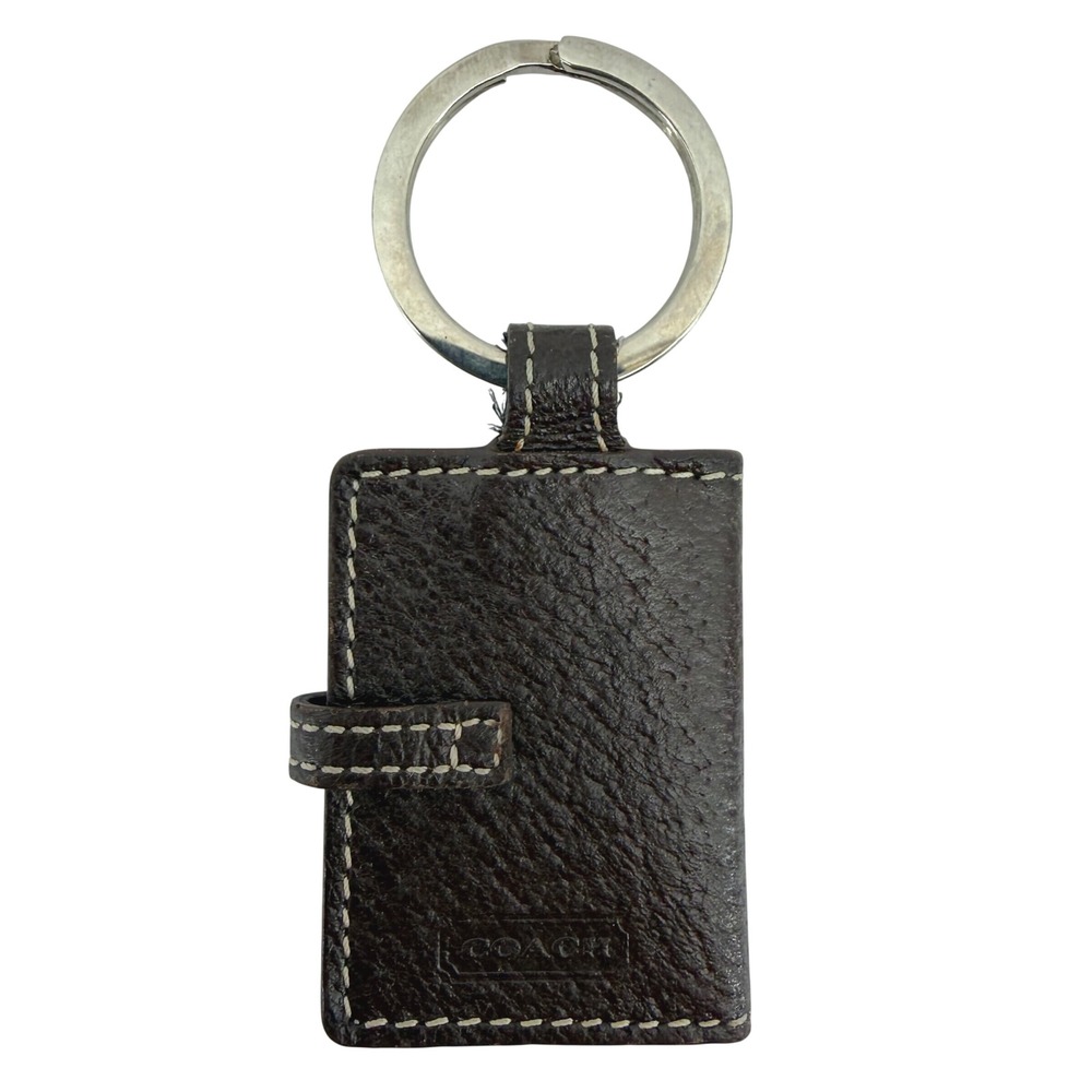 Coach Vintage Signature Picture Keychain Brown Leather Key Ring Mini Photo Y2K